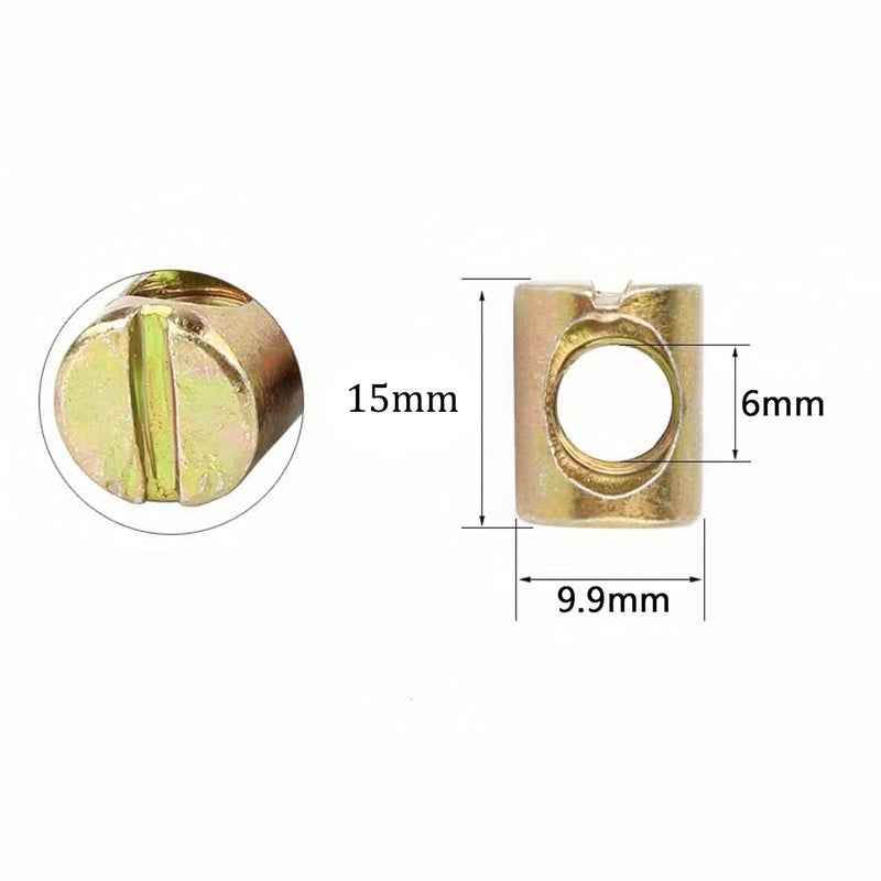 NACX M6 x 15mm Slotted Barrel Nuts Cross Dowel Slotted Nuts, 25Pcs - Image 2